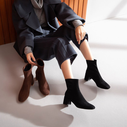2020秋冬季高帮女鞋弹力靴袜靴高跟鞋粗跟短靴韩版女士靴子