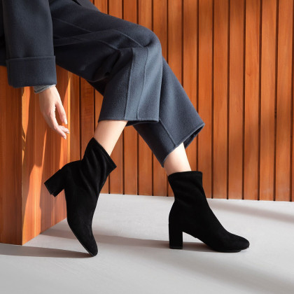 2020秋冬季高帮女鞋弹力靴袜靴高跟鞋粗跟短靴韩版女士靴子