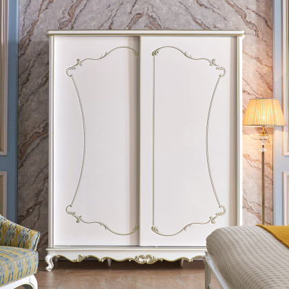 美卡琳娜英式轻奢双趟门衣柜实木推拉两门衣柜卧室大容量储物衣物衣橱