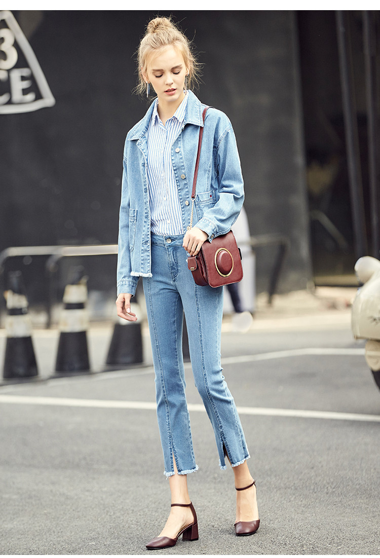 德玛纳2019春装新款高腰牛仔裤女修身女式牛仔裤八分牛仔裤女