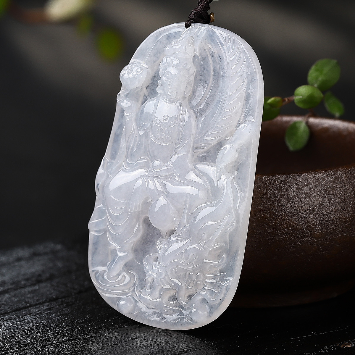 亿珍阁冰透翡翠a货冰白冰糯种观音菩萨玉坠玉吊坠玉挂件附证书