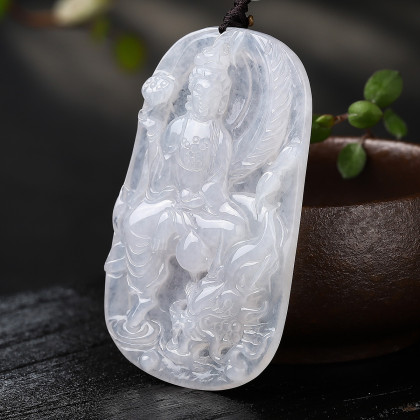 亿珍阁冰透翡翠a货冰白冰糯种观音菩萨玉坠玉吊坠玉挂件附证书