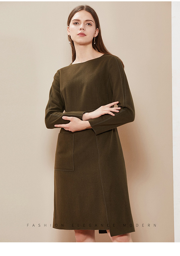 卡迪黛尔cadidl长袖连衣裙新款羊毛毛呢秋冬开衩潮