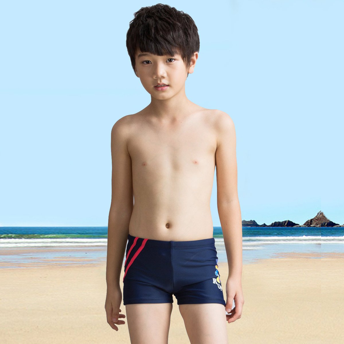 浪都 精美卡通 男童平口泳裤 快乐健康 温泉印花亲子情侣