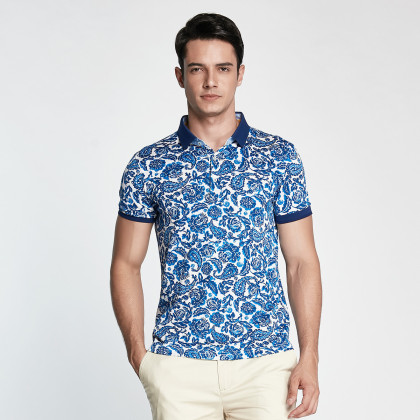 男士花色短袖翻领polo衫针织t恤衫