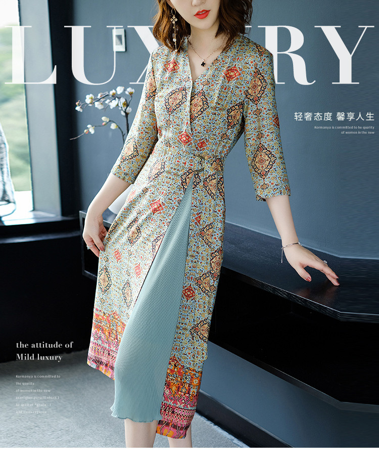 夏装爆款珂曼雅时尚优雅v领大牌气质收腰显瘦女装夏连衣裙