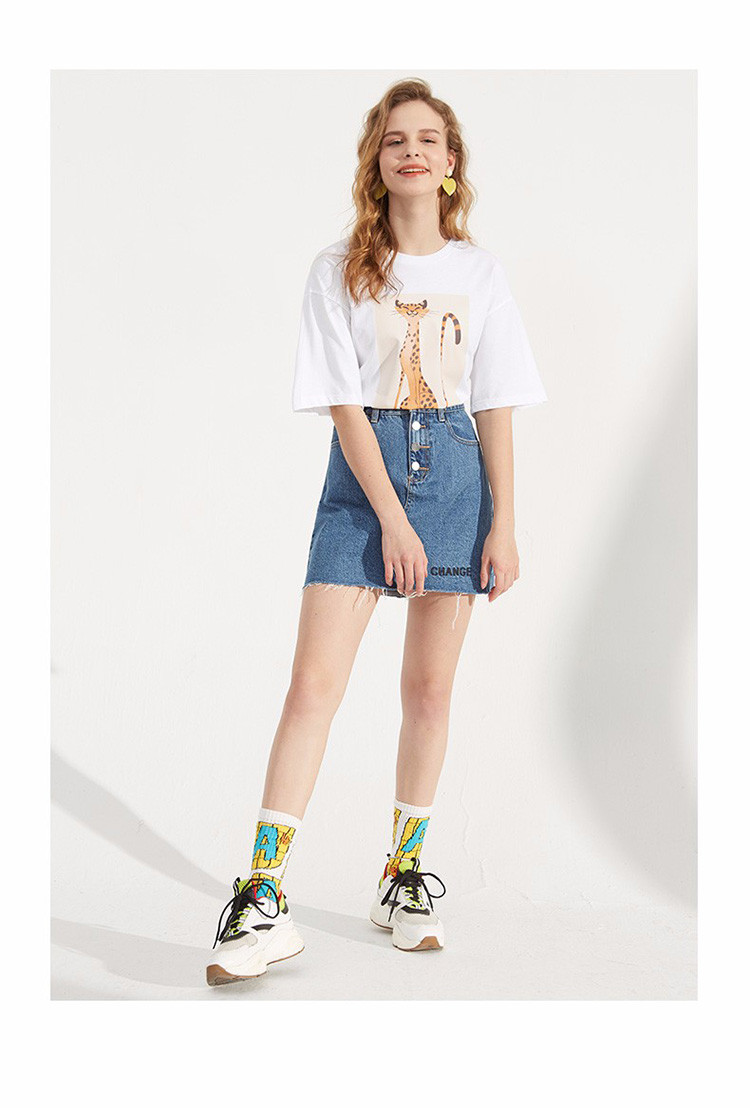 以纯线上品牌2019夏季女装t恤上衣宽松可爱印花中袖女式t恤