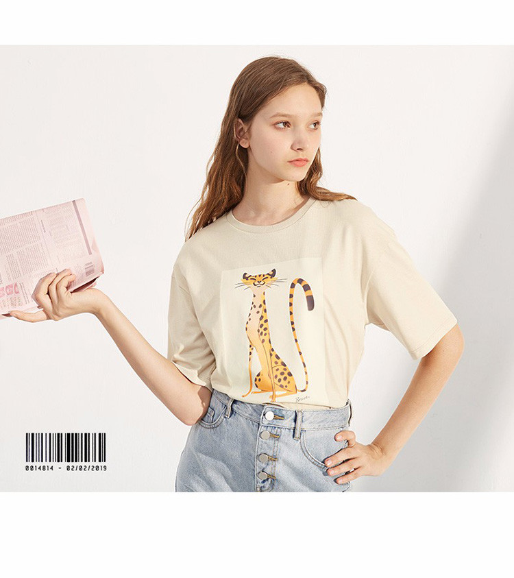 以纯线上品牌2019夏季女装t恤上衣宽松可爱印花中袖女式t恤