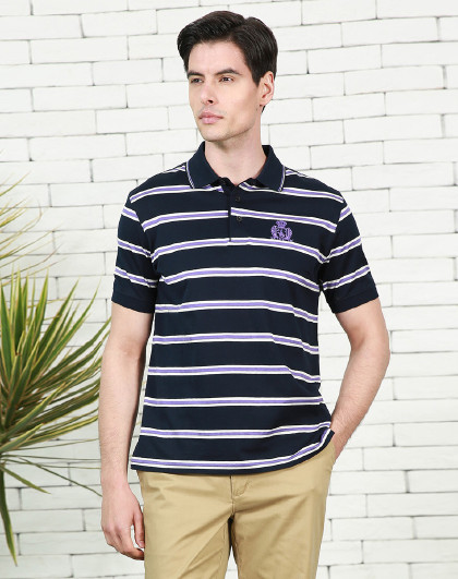 圣大保罗商务休闲半开襟条纹翻领男款短袖polo衫