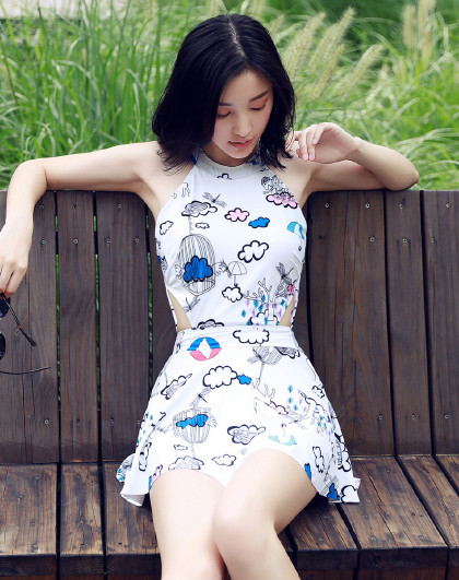 女士连体泳衣平角温泉女款保守泳装优雅显瘦性感带钢圈游泳泳衣