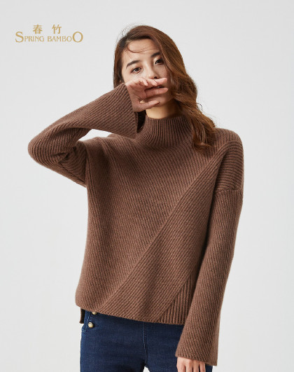 春竹圆领套头保暖舒适打底针织衫羊绒衫女款毛衣