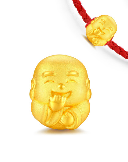 黄金手链十二生肖本命佛 3d硬足金转运珠佛小金佛手串/配皮绳