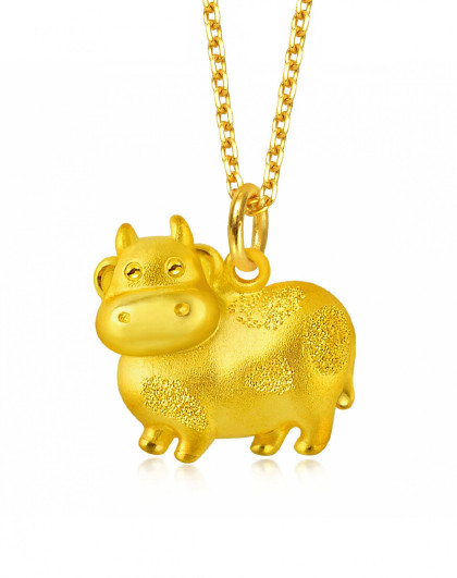 周生生黄金闪沙生肖吊坠牛(不含项链)