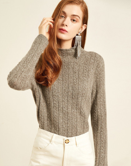 【加厚】米皇高领提花100%纯羊绒衫保暖毛衣羊绒衫