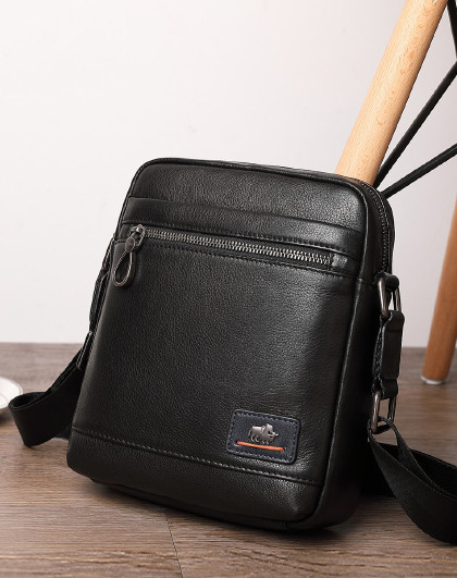 bison denim 男士包包男包斜挎包头层牛皮胸包商务小包包商务单肩包
