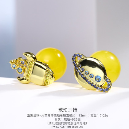 原创独特设计蜜蜡耳环 琥珀耳钉耳饰