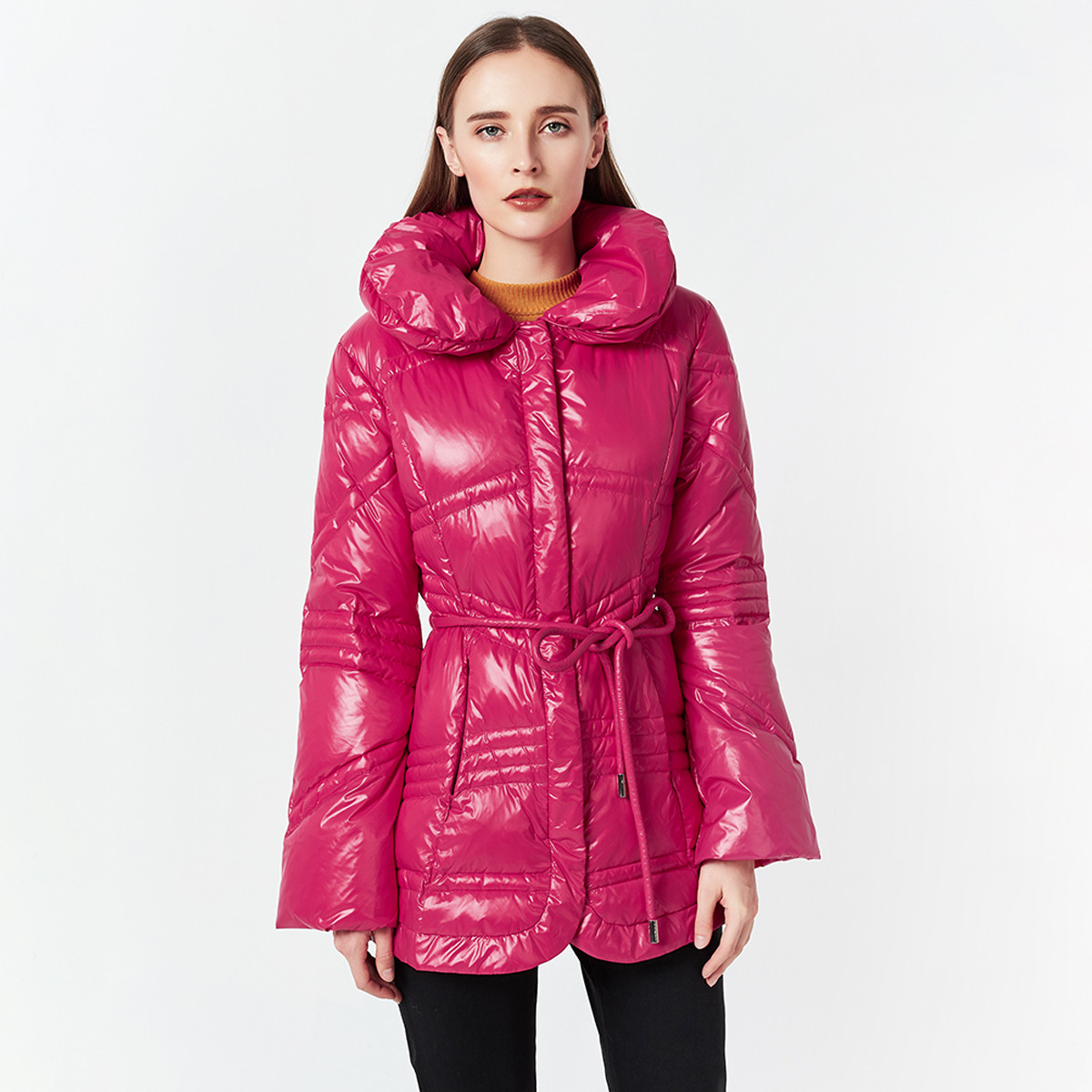 优雅长袖中长羽绒服女式羽绒服