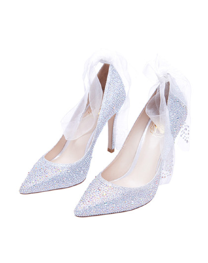 73hours 公主水晶鞋小钻 尖头细跟高跟鞋女新娘结婚鞋婚纱女婚鞋