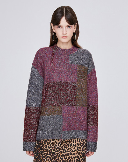 地素不规则拼色毛衣