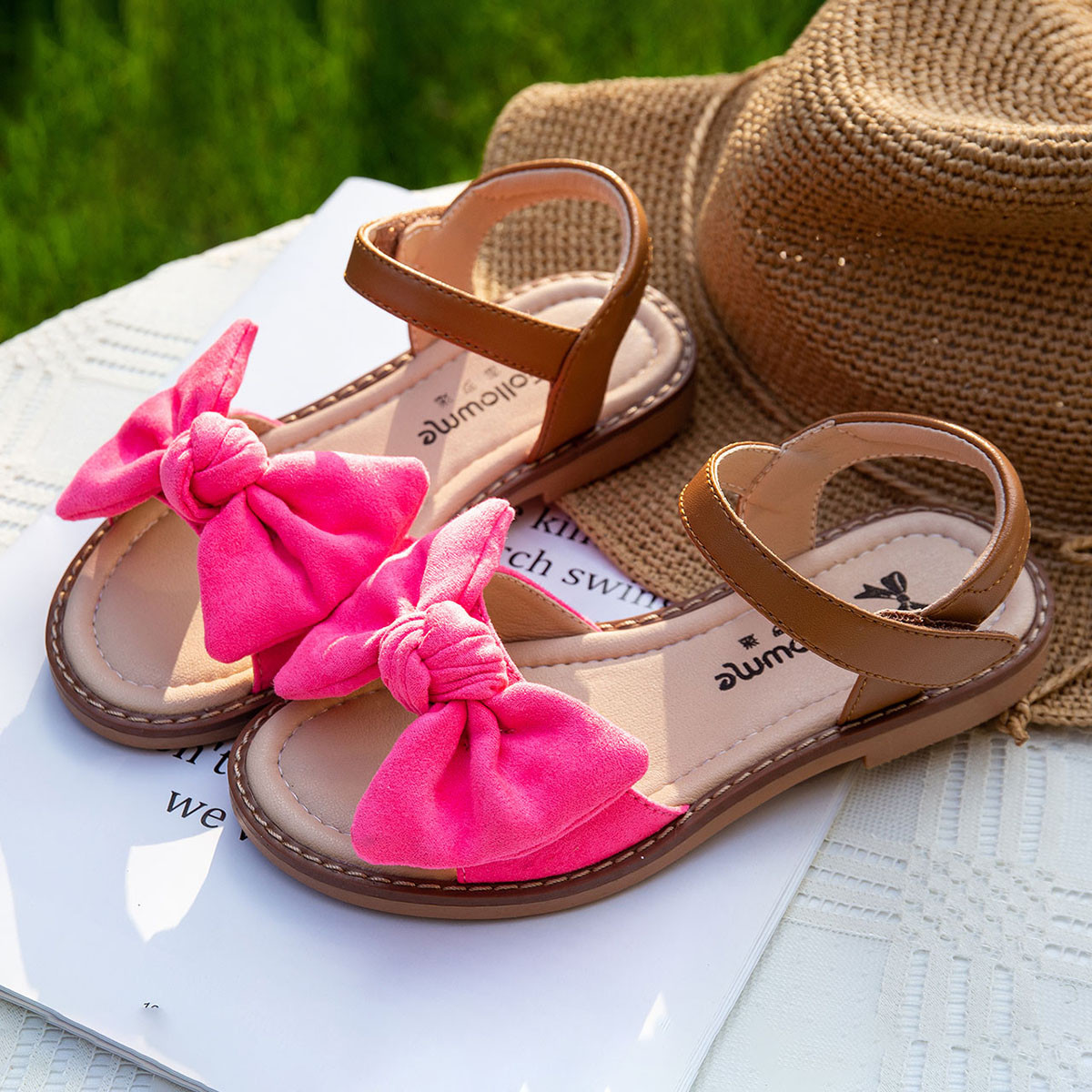 20年夏季新款女童凉鞋平底露趾蝴蝶结设计洋气宝宝