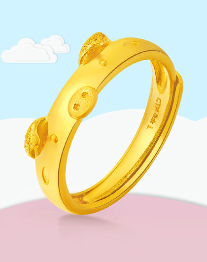 chow tai fook 周大福 十二生肖金猪可爱呆萌萌宠猪足金黄金戒指女款