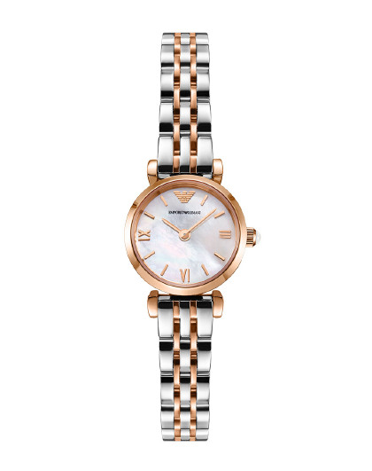 阿玛尼女表 编织间色钢带母贝精致简约复古石英表ar1683