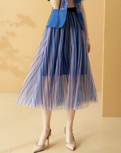 女装网纱百褶裙夏季2020年新款高腰蕾丝裙子中长款半身裙