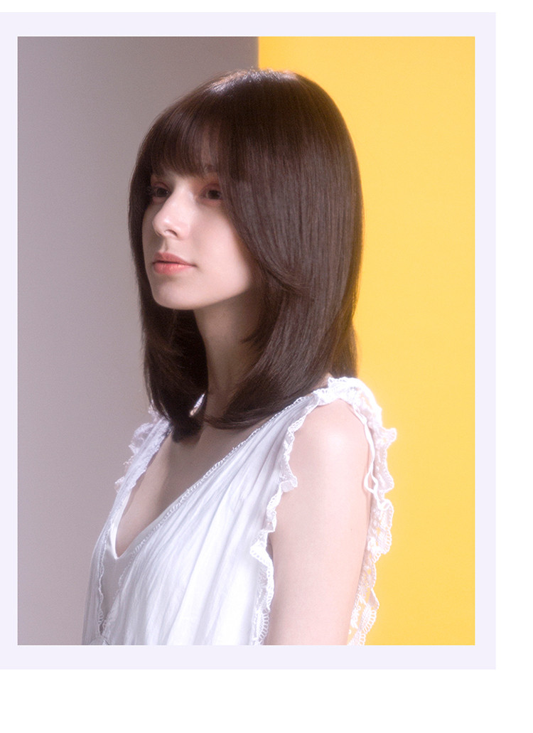 瑞贝卡假发女法式八字轻薄刘海中长直发全真人发半手织模特同款