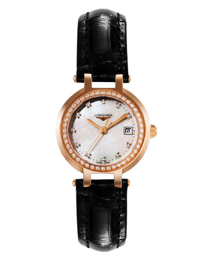 浪琴心月系列 镶钻 皮带 玫瑰金 女士石英腕表