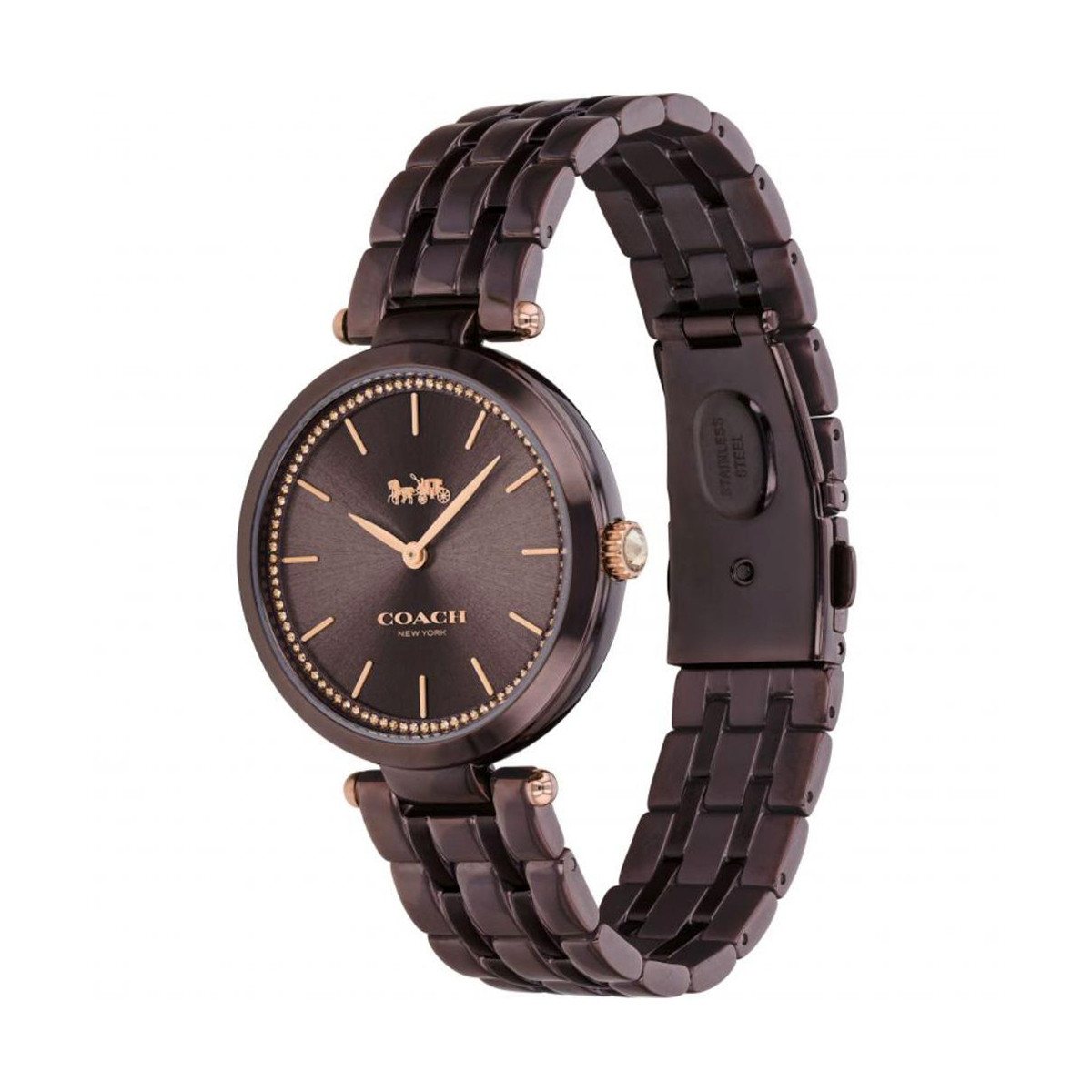 coach蔻驰 park系列 气质简约环形水晶镶嵌钢带石英表