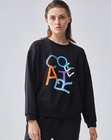 新品棉质女款运动卫衣 圆领套头卫衣带图案百搭款