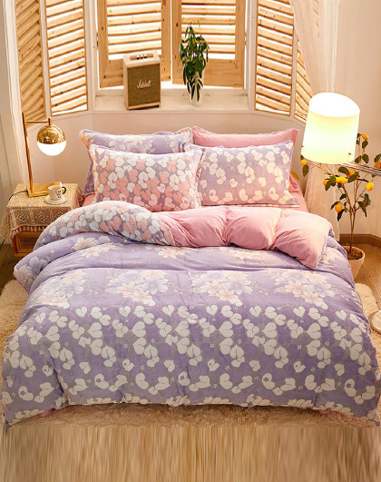 加厚植物羊绒四件套被套床单磨毛生态棉床上用品