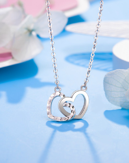 【新年礼物】老庙pt950铂金项链心心相印双心白金套链女