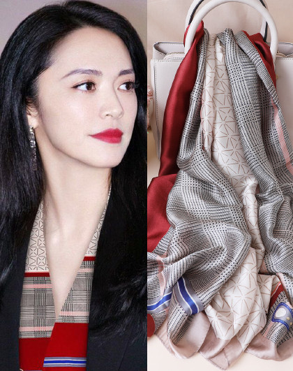 姚晨同款真丝手感丝巾条纹印花围巾围脖围巾披肩