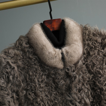 【提格拉多皮毛一体】经典裘皮羊毛皮草水貂蓝狐毛拼接大衣