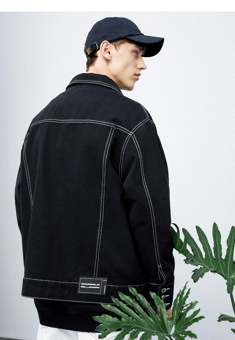 牛仔外套男复古风明线黑色夹克日系穿搭时尚潮流上衣男士外套
