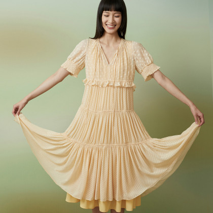 epyaying雅莹荷叶边桑蚕丝长裙女