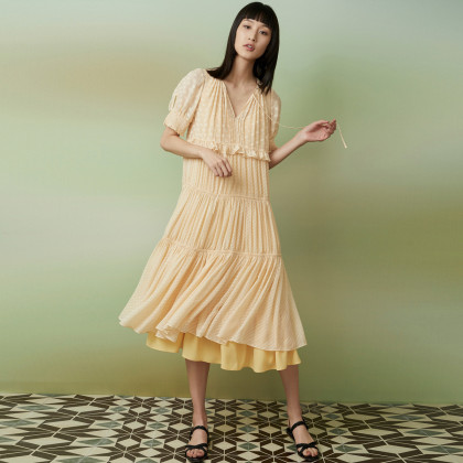 epyaying雅莹荷叶边桑蚕丝长裙女