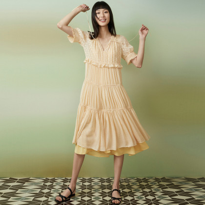 epyaying雅莹荷叶边桑蚕丝长裙女