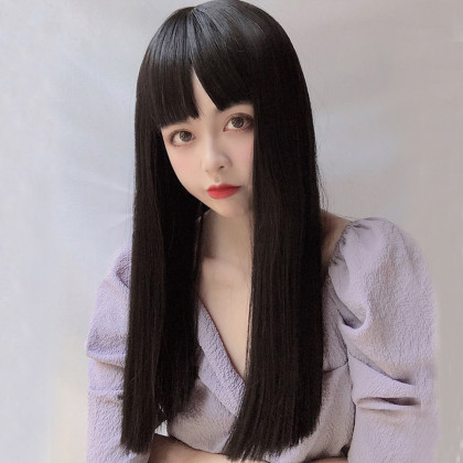 假发女长发网红漫画刘海中长发一刀切黑长直锁骨发自然全头套