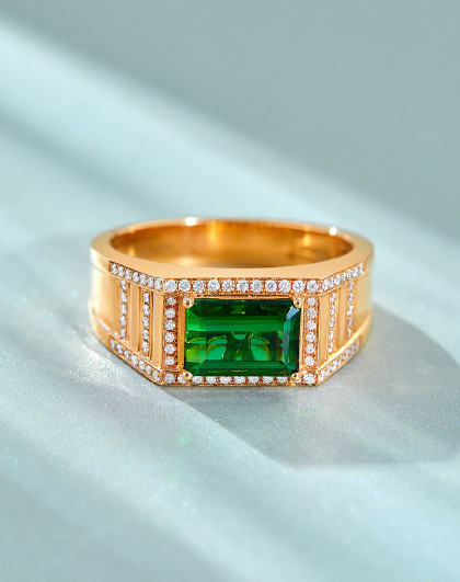 3克拉18k金碧玺彩宝戒指共33分钻石男戒