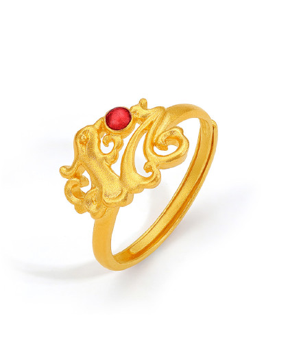 【婚嫁系列】足金古法三金珐琅龙凤呈祥黄金戒指国潮婚戒