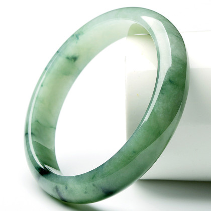 冰糯油青飘花翡翠手镯翡翠a货手镯玉镯如图61mm/带证书