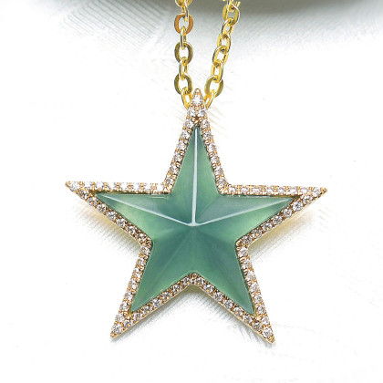 设计款18k金镶天然a货冰种蓝水飘雪花棉五角星翡翠吊坠玉坠