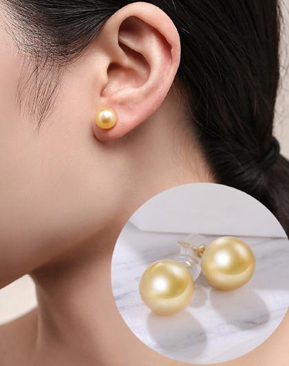 18k金耳钉正圆强光金珍珠黑珍珠海水珍珠耳钉耳饰