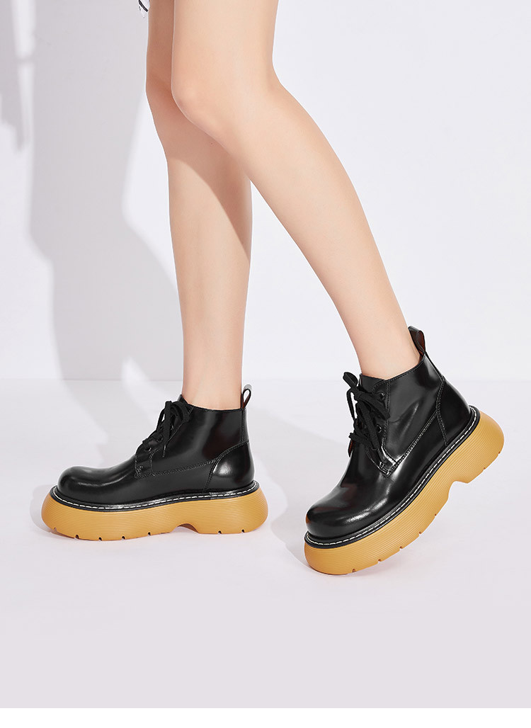 女鞋秋冬季新款大头厚底绑带中帮鞋英伦风大头德比鞋女单鞋