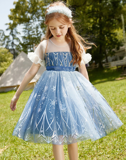 冰雪奇缘艾莎女童裙子夏季2024新款儿童纱裙无袖公主裙子