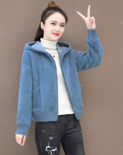 加绒厚款时尚保暖拉链开衫连帽女款运动休闲卫衣