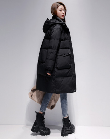 简约百搭中长款羽绒服女冬季连帽百搭面包服潮流新品羽绒服外穿
