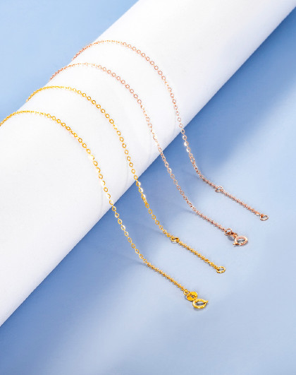 周大生18k金o字链百搭素链三色彩金项链女